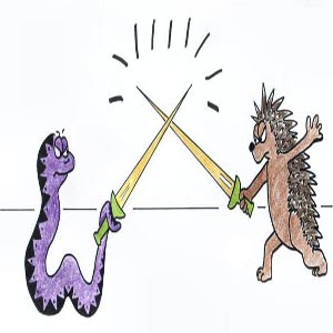 نقاشی مبارزه مار و خارپشت با شمشیر