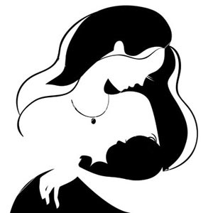 نقاشی سیاه و سفید زنی با نوزادی در آغوشش