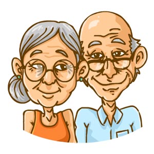 نقاشی زوج پیر عاشق و خشنود از هم